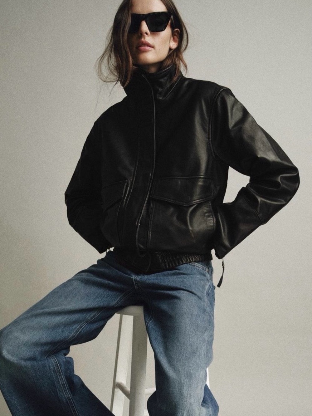 Zara 100% Goat Leather Bomber Jacket Limited Edition Black Size S 5479/061/800